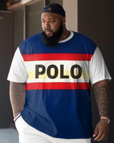 Men's Plus Size Color Matching Sport Polo Two-Piece Set